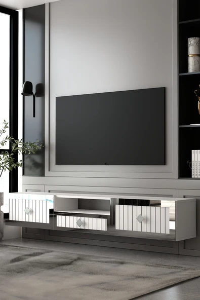 Dekortis Home Dekor 180DHDTDAÇ4BG LİNA DUVARA MONTE PLEKSİ LAZER DESEN KAPAK TV SEHPASI ürün görseli 1