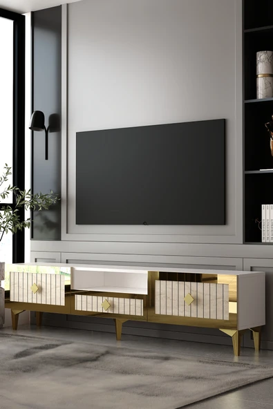 Dekortis Home Dekor 180DHDTSÇ4BTA LİNA KAPAK,RAFLI PLEKSİ LAZER DESEN TV SEHPASI ürün görseli 1