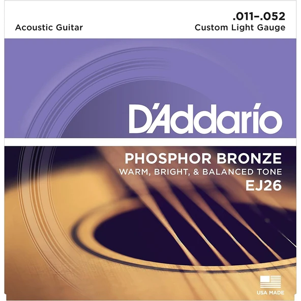 Daddario EJ26 Akustik Gitar Teli (11-52) Phosphor Bronze Custom Light ürün görseli 1