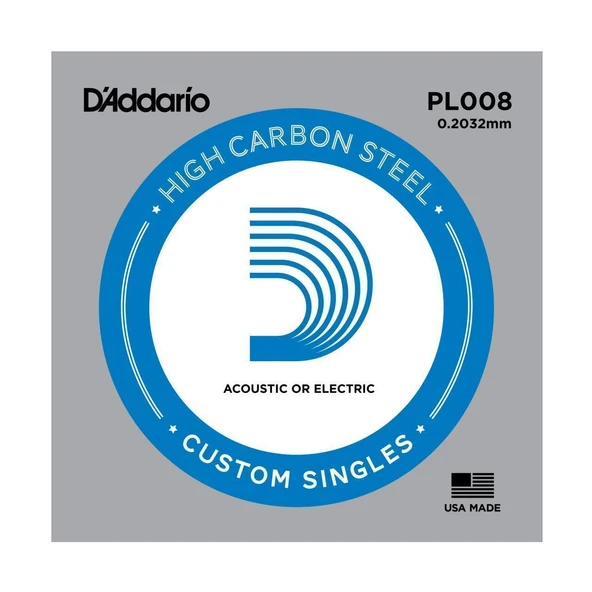 D'addario Pl008 Elektro Ve Akustik Tek Tel Plain Steel 08 ürün görseli 1