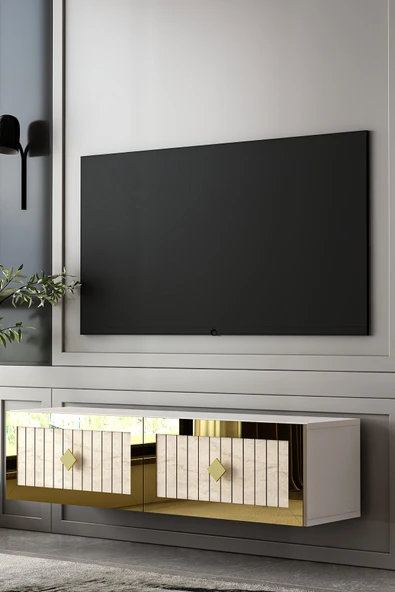 Dekortis Home Dekor 120DHDTDA4BTA LİNA LAZER PLEKSİ DESENLİ DUVARA MONTE TV SEHPASI ürün görseli 1