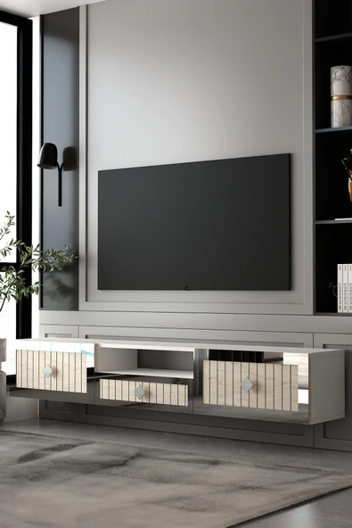 Dekortis Home Dekor 180DHDTDAÇ4BTG LİNA DUVARA MONTE PLEKSİ LAZER DESEN TV SEHPASI ürün görseli 1