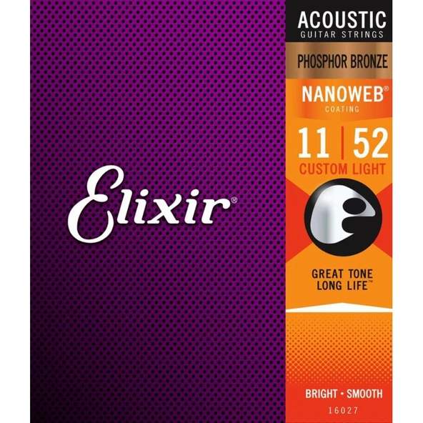 Elixir 16027 Nanoweb Akustik Gitar Teli 011-052 Fosfor Bronz ürün görseli 1