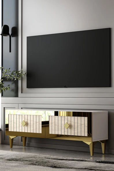 Dekortis Home Dekor 120DHDTS4BTA LİNA LAZER PLEKSİ DESENLİ TV SEHPASI ürün görseli 1