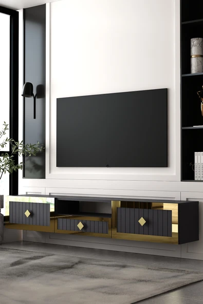 Dekortis Home Dekor 180DHDTDAÇ4AA LİNA DUVARA MONTE PLEKSİ LAZER DESEN KAPAK TV SEHPASI ürün görseli 1