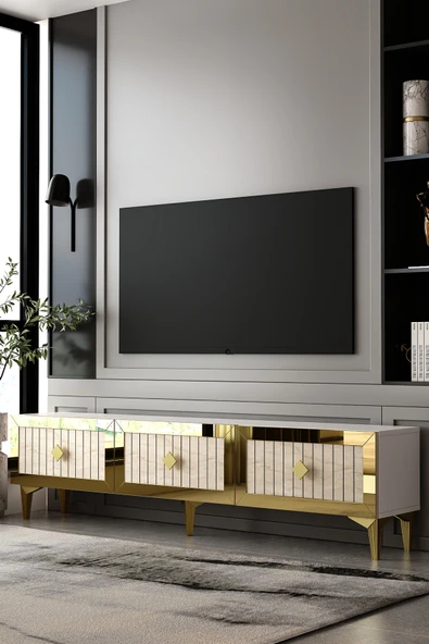 Dekortis Home Dekor 180DHDTS4BTA LİNA 3 KAPAKLI PLEKSİ LAZER DESEN TV SEHPASI ürün görseli 1
