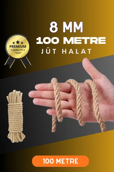 8 MM 100 Metre Jüt Halat Dekoratif Hasır İp Urgan Süs ürün görseli 1