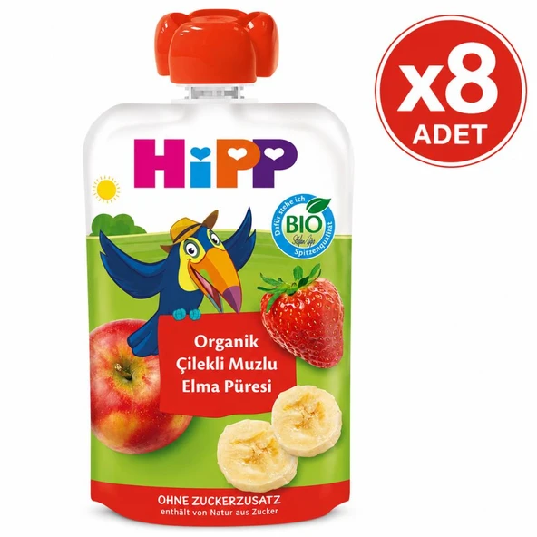 Hipp Organik Çilekli Muzlu Elma Püresi 100 G 8'li Paket ürün görseli 1