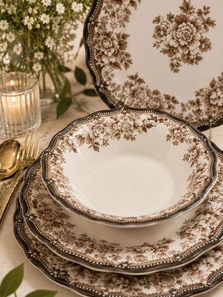 Porser Porselen Velour Brown Fulya Yemek Seti 6 Kişilik 24 Parça ürün görseli 1