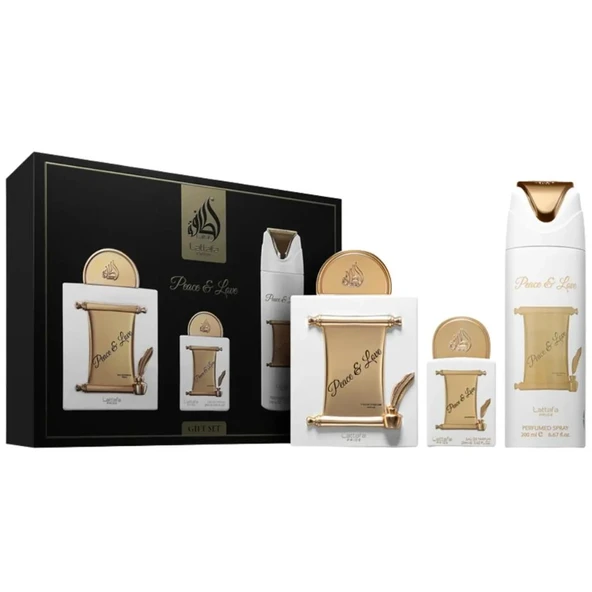 Lattafa Pride Peace & Love EDP 100ml + 20 ml + 200 ml Deospray Unisex Parfüm Seti ürün görseli 1
