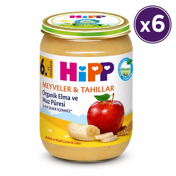 Hipp Organik Kavanoz Mama Elma ve Muz Püresi 190 G 6'lı Paket ürün görseli 1