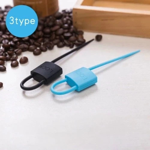 Kilit Şeklinde Silikon Kablo ve Poşet Bağlama Aparatı (3'lü Set) ürün görseli 1