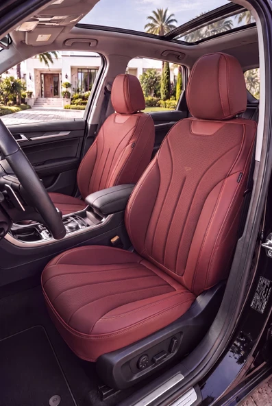 PANDA PREMIUM ROYAL SERİSİ KADİFE VE DERİ KUMAŞ OTO KOLTUK KILIFI - TAM SET-BORDO ürün görseli 1
