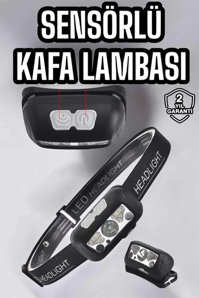 Kafa Lambası Kamp Lambası Sensörlü Şarjlı Ayarlanabilir - Resim 2