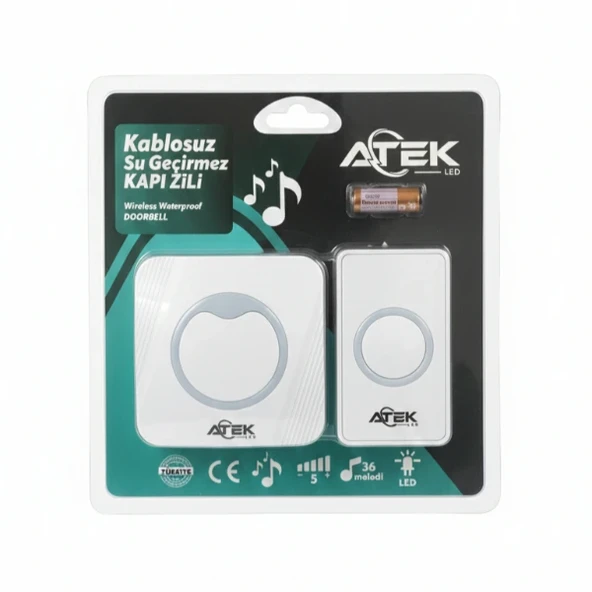 Beyaz Kablosuz Su Geçirmez Kapı Zili - Resim 3