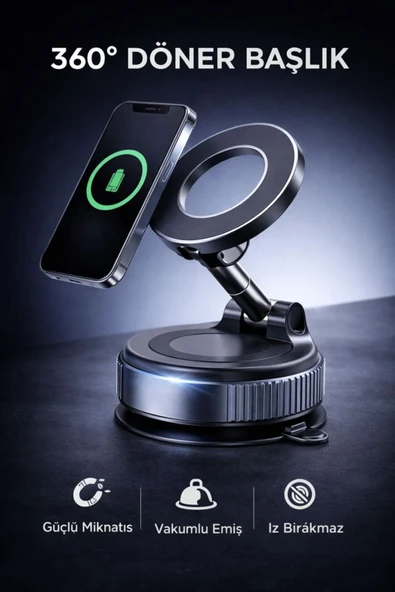 360° Ayarlanabilir Vakumlu Manyetik Telefon Tutucu – Güçlü Mıknatıs, İz Bırakmaz Tasarım ürün görseli 1