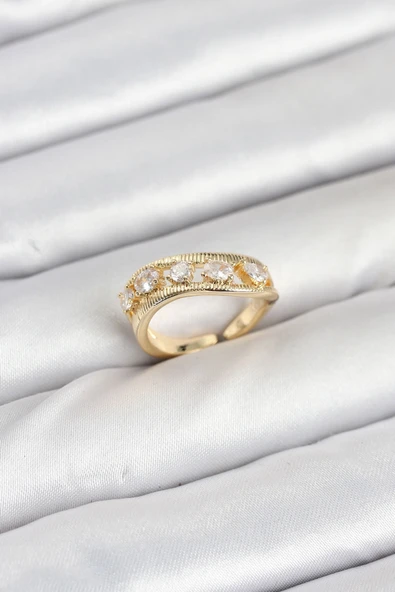 Pirinç Gold Renk Zirkon Taşlı Kadın Yüzük ürün görseli 1