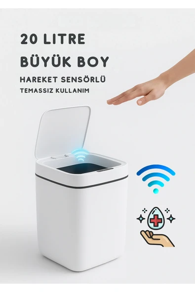 20L Akıllı Sensörlü Çöp Kovası UV Işık Koku Geçirmez Mutfak Banyo Ofis İçin ürün görseli 1