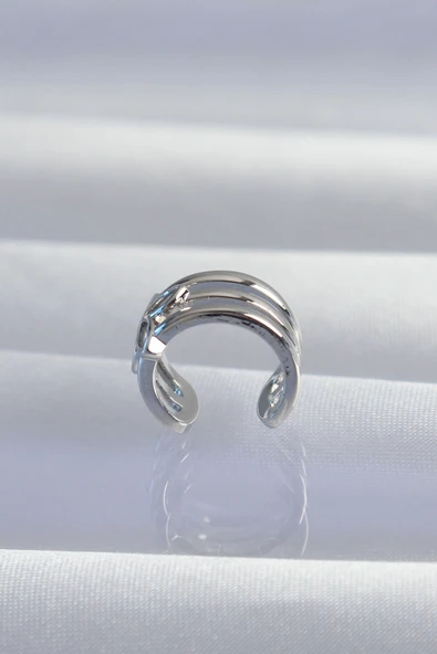Pirinç Gümüş Renk Yonca Earcuff Küpe - Resim 2