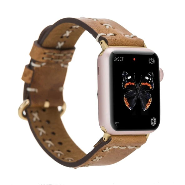 Apple Watch Uyumlu Deri Kordon 42-44-45mm Aqua V18 Taba ürün görseli 1