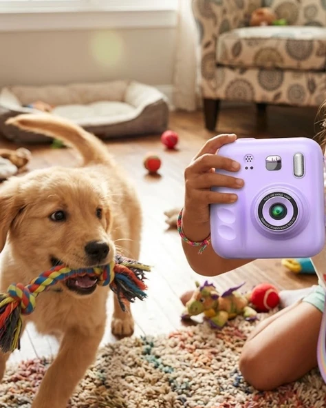HD Ekranlı Çocuk Fotoğraf Makinesi Video Kayıt ve Baskı Kağıdı Kalem Hediyeli ürün görseli 1