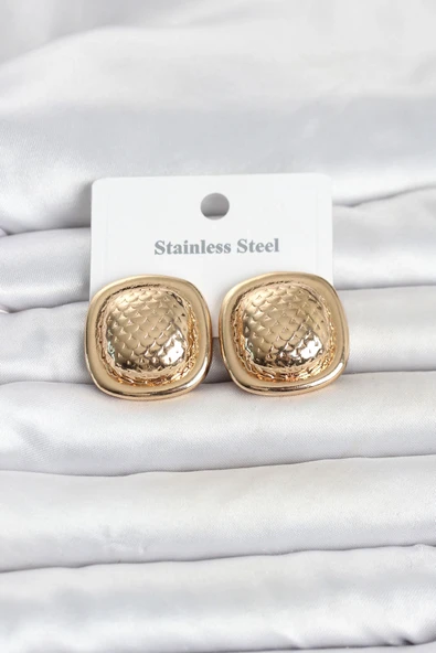 316L Çelik Gold Renk Düğme Model Kadın Küpe ürün görseli 1