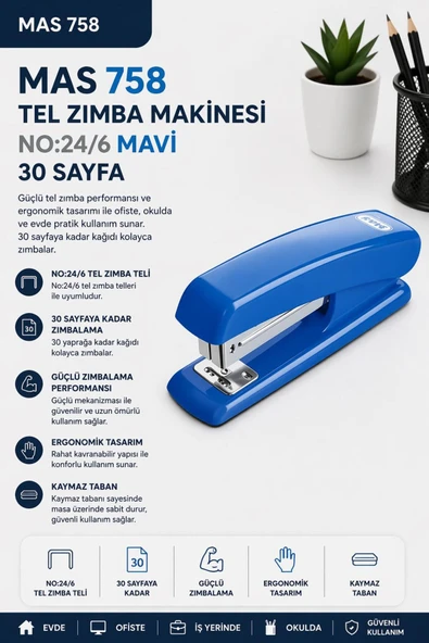 758 Tel Zımba Makimesi No:24/6 Mavi 30 Sayfa ürün görseli 1