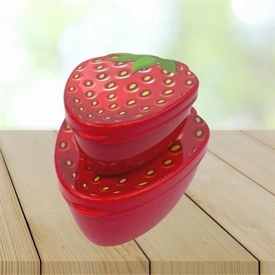 2'li İç İçe Geçebilen Çilek Model Saklama ve Beslenme Kabı Seti (550 ml + 250 ml) ürün görseli 1