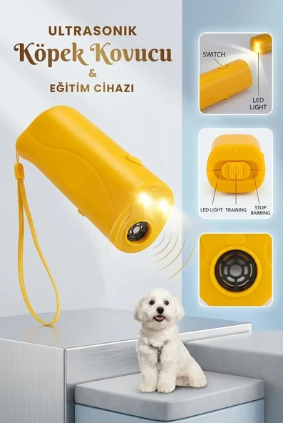 Ultrasonik Köpek Uzaklaştırıcı El Fenerli Eğitim Cihazı Taşınabilir Sarı Pratik Ürün ürün görseli 1