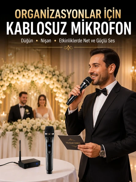 Yeni Nesil Kablosuz El Mikrofonu Seti Dijital Ekranlı Çift Mikrofonlu ürün görseli 1