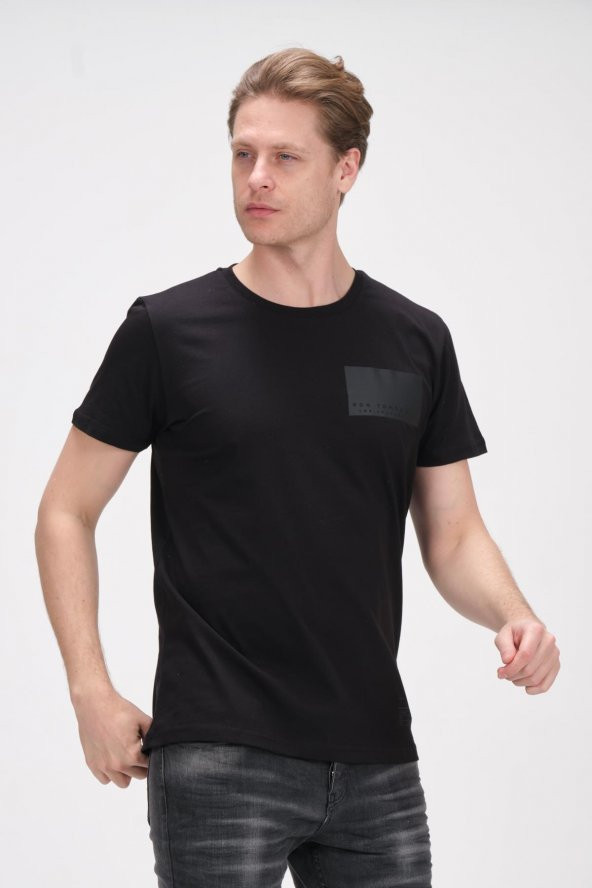 Erkek Bisiklet Yaka Pamuklu Kısa Kollu Basic T-Shirt - Resim 2