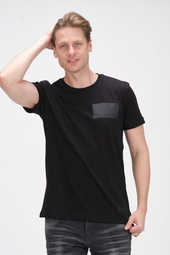 Erkek Bisiklet Yaka Pamuklu Kısa Kollu Basic T-Shirt - Resim 4