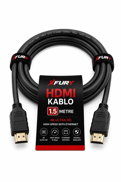 FURY 1.5 Metre HDMI Kablo 4K Ultra HD HDMI Full HD TV PS5 Laptop ürün görseli 1