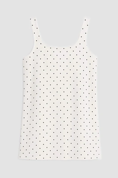 Kadın Puantiyeli Ekru Mini Jean Elbise - Resim 4