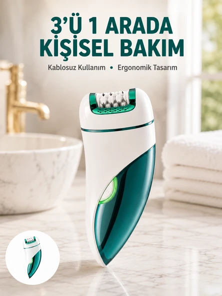 Çok Fonksiyonlu Epilatör 600mAh 90 Dakika Kullanım LED Metal Başlık Su Geçirmez Yeni Nesil ürün görseli 1