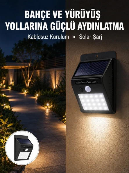 Kablosuz Solar LED Lamba | Bahçe, Veranda, Merdiven Işığı, Otomatik Aç-Kapa Sensörlü Yeni Nesil ürün görseli 1