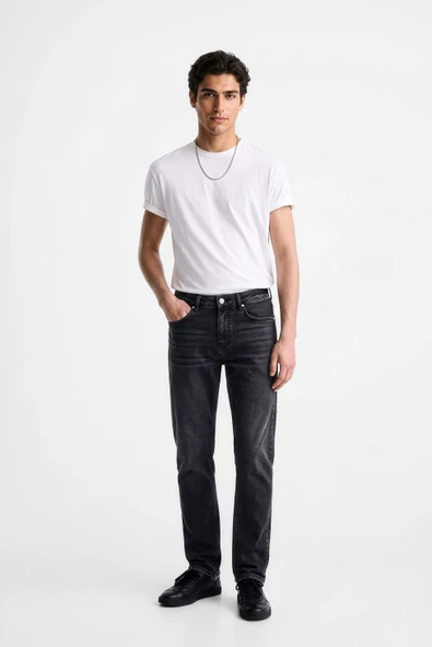 Erkek Antrasit Slim Fit Normal Bel Düz Kesim Dar Paça Jean Pantolon ürün görseli 1