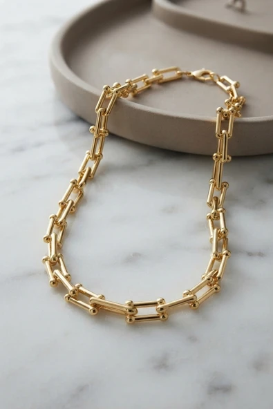 Gold Renk Pirinç Tifani Model Kadın Kolye ürün görseli 1