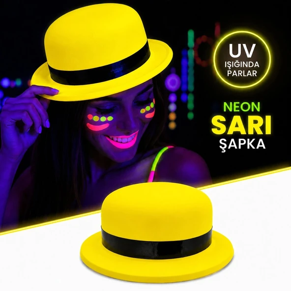 Neon Sarı UV Parti Şapkası Plastik ürün görseli 1