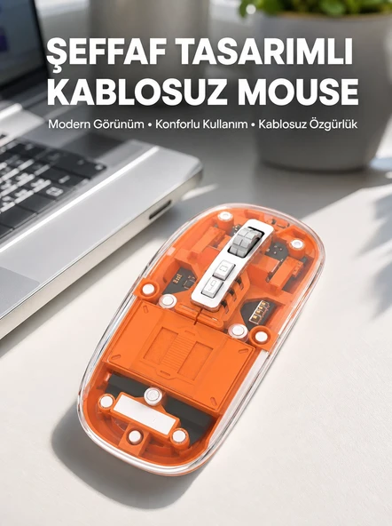 Mouse Fare Kablosuz Mouse Fare Şarjlı Bluetooth Sessiz 5 Tuşlu Şeffaf ürün görseli 1
