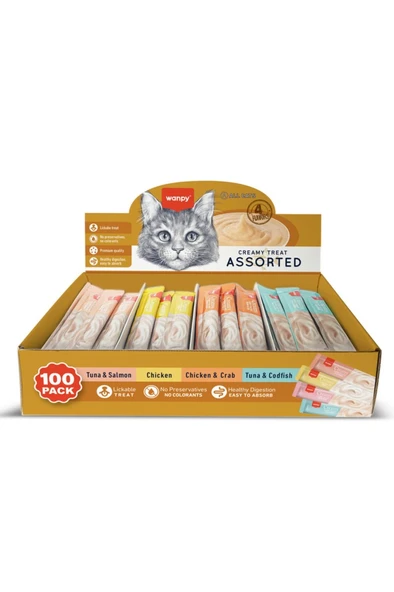 Wanpy Karışık 4 Lezzet 100'lü Krema Kedi Ödülü 100*14 gr ürün görseli 1