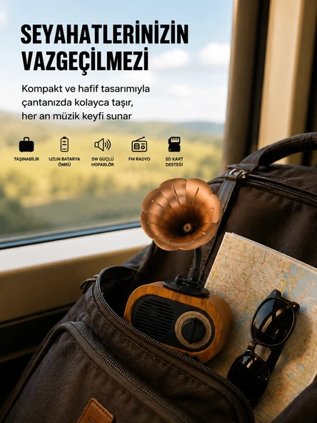 Şarjlı Mini Retro Radyo Bluetooth Hoparlör Çoklu Bağlantı Seçenekli Yeni Nesil ürün görseli 1