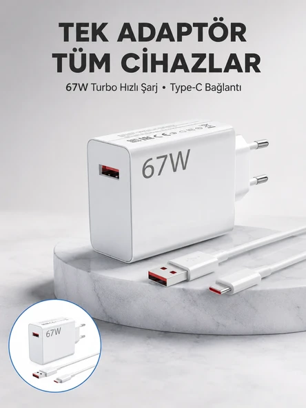67 Watt Güvenli Hızlı Şarj Adaptörü Samsung M31 M33 M51 Uyumlu Yeni Nesil ürün görseli 1