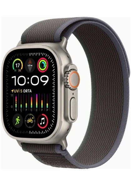 Apple Watch Ultra 2 Gps + Cellular, 49MM Titanyum Kasa Mavi / YEŞİL Trail Loop -Apple Watch Ultra 2 Gps + Cellular, 49MM Titanyum Kasa Mavi / Siyah Trail Loop - M/l MRF63TU/A VİTRİN ürün görseli 1