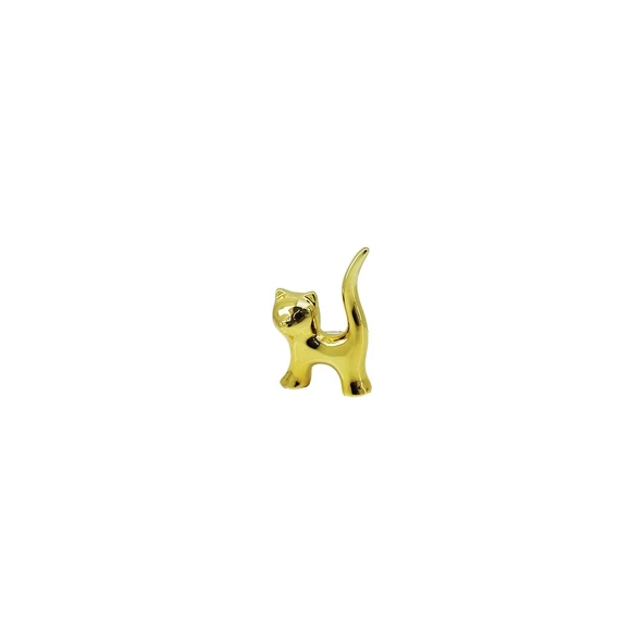 Kedi Tasarımlı Gold Seramik Biblo - Mini Boy - Parlak Altın Renk - Dekoratif Süs ürün görseli 1