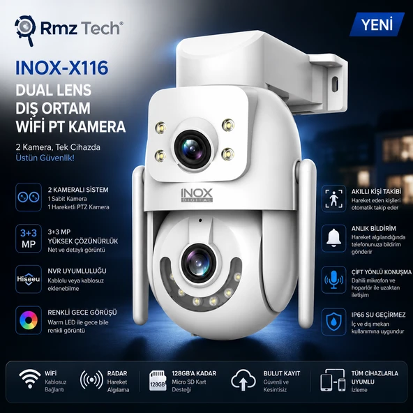 INOX X116 DUAL LENS DIŞ ORTAM WİFİ PTZ KAMERA 2 Kameralı ürün görseli 1