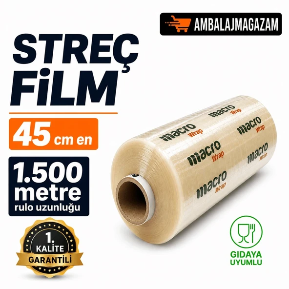 1.500 Metre Macro Streç Film - 45 cm en - Gıdaya Uygun - 7.800 gr (8 KG) ürün görseli 1