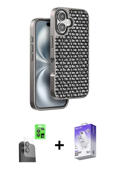 MARSİLYAN™- iPhone 16 Kılıf Siluet Form Serisi - Siyah Bilvis 5in1 3D Magic Cam Ekran Koruyucu + Raze Metal Kamera Lens ürün görseli 1