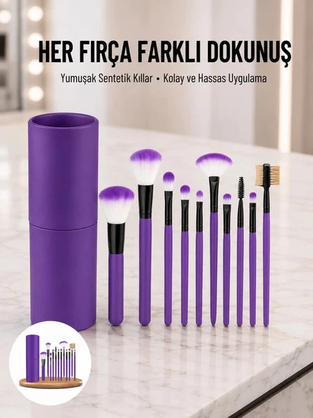 12 Parça Profesyonel Makyaj Fırçası Far Fırçası Allık Fırçası Yumuşak Kıllı ürün görseli 1