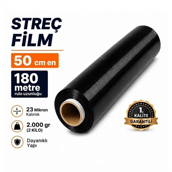 180 Metre KALIN SİYAH Palet Streç Film - 50 cm en - 23 Mikron - 2.000 GR ürün görseli 1